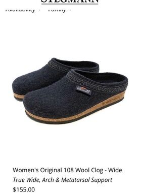 Stegmann Women's Original 100% Wool Slip On Clog - Black - Size EU 39 US 8.5
